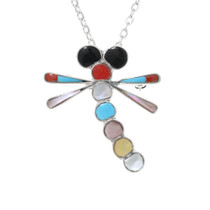 Zuni Multicolor Sterling Silver Dragonfly Pendant Pin 42308