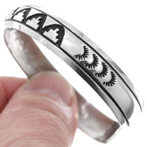 Navajo Mountain Kiva Pattern Overlay Silver Sterling Cuff Bracelet 42422