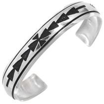 Navajo Sterling Silver Overlay Pattern Cuff Bracelet 42429