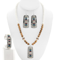 Navajo Beaded Silver Bracelet Pendant Jewelry Set 42516