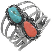 Vintage Navajo Turquoise Coral Cuff Bracelet 42577