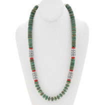 Sterling Silver Barrel Bead Green Turquoise Necklace 42639