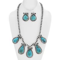 Navajo Turquoise Necklace Earrings Set 42661