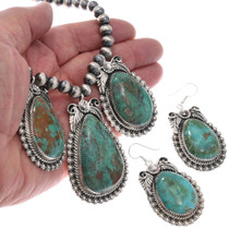 Sterling Silver High Grade King's Manassa Turquoise Necklace Jewelry Set 42661