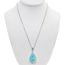 Carved Natural Turquoise Teardrop Pendant with Chain 42734