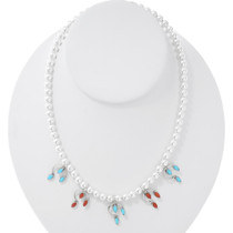 Turquoise and Coral Sterling Silver Necklace 42737