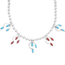 Turquoise Inlay Sterling Silver Beaded Necklace 42737