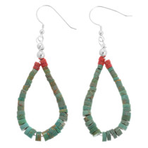 Green Turquoise Heishi Beaded Navajo Earrings 42947