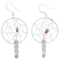 Navajo Turquoise Sterling Silver Dreamcatcher Earrings 42987
