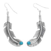 Navajo Sterling Silver Turquoise Feather Earrings 43001