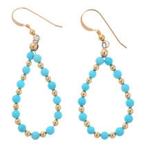 Native American Beaded Turquoise Gold Earrings 43048