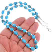 Navajo Sterling Silver Natural Blue Turquoise Beaded Necklace 43070