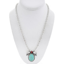 Turquoise Coral Native American Sterling Silver Pendant 43105