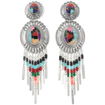 Colorful Inlay Sterling Silver Dangle Earrings 43144