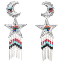 Moon and Star Shaped Turquoise Inlay Chandelier Earrings 43155