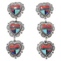 Native American Spiny Oyster Inlaid Triple Heart Earrings 43161