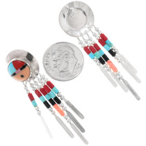 Turquoise Coral Zuni God's Eye Symbol Sterling Silver Earrings 43172