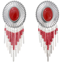 Southwest Red Fringe Sterling Silver Concho Earrings 43178