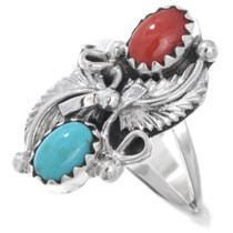 Turquoise Coral Sterling Silver Ring 43195