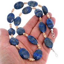 Large Faceted Lapis Beads Shell Heishi Necklace 43302