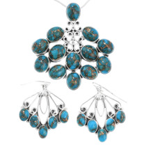 Spiderweb Turquoise Sterling Silver Pendant Earrings Set 43497