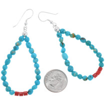 Navajo Made Turquoise Earrings Red Coral Accents 43498
