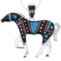 Sterling Silver Micro Inlay Horse Pendant 43546