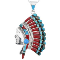 Micro Inlay Feather Headdress Warrior Chief Pendant 43547