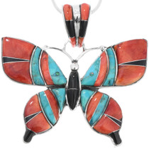 Inlaid Spiny Oyster Turquoise Butterfly Pendant 43565