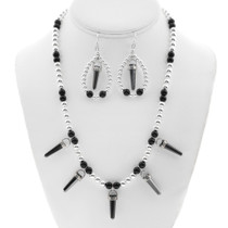 Onyx Silver Hematite Beaded Necklace With Earrings 43574