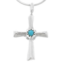 Petite Sterling Silver Turquoise Cross Pendant 43575