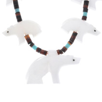 Heishi Alabaster Walking Bear Turquoise Fetish Necklace 0168