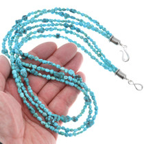 Three Strand Natural Turquoise Nugget Necklace 0411