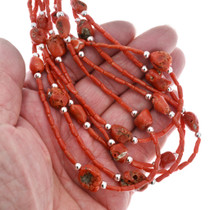 Beaded Five Strand Mediterranean Coral Necklace 43612