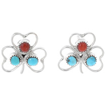 Turquoise Coral Sterling Silver Clover Leaf Earrings 43751