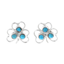 Turquoise Sterling Silver Zuni Clover Earrings 43754