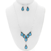 Elegant Turquoise Sterling Silver Inlay Necklace Set 43783