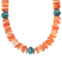 Spiderweb Turquoise Spiny Oyster Beaded Necklace 43814