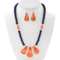 Lapis Spiny Oyster Shell Beaded Necklace Earrings Set 43848