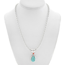 Turquoise Coral Pendant with Silver Bead Chain 42347