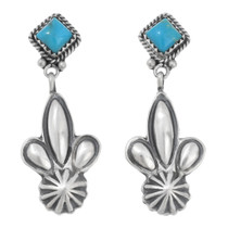 Sterling Silver Fleur de Lis Turquoise Dangle Earrings 43868