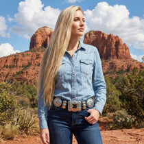 Natural Kingman Turquoise Nugget Silver Concho Belt 43884