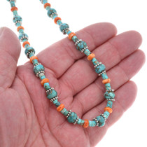 Alternating Spiderweb Turquoise Natural Spiny Oyster Necklace 43889