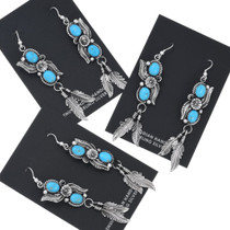 Navajo Turquoise Silver Feather French Hook Earrings 43898