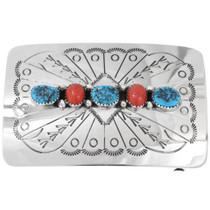Turquoise Coral Silver Belt Buckle 43988