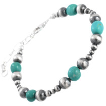 Navajo Sterling Silver Desert Pearl Beaded Turquoise Bracelet 44010