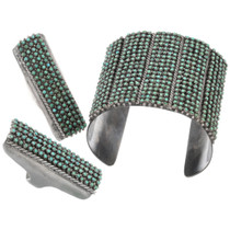 Vintage Zuni Micro Petit Point Turquoise Cuff Bracelet Ring Set by Pat and Vivian Haloo 44021
