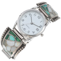 Vintage Turquoise Mother of Pearl Sterling Silver Mens Watch 44027