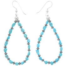 Sleeping Beauty Turquoise Silver French Hook Beaded Earrings 44098