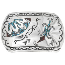 Turquoise Coral Waterbird Design Silver Belt Buckle 44134